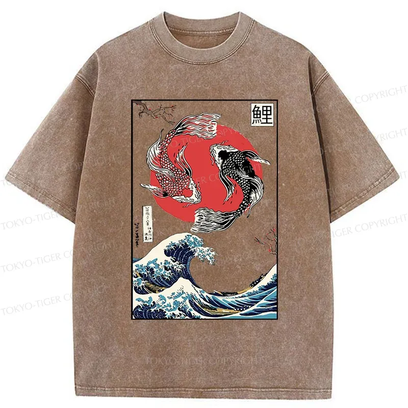 Tokyo-Tiger Retro Japanese Koi Washed T-Shirt