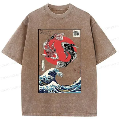 Tokyo-Tiger Retro Japanese Koi Washed T-Shirt