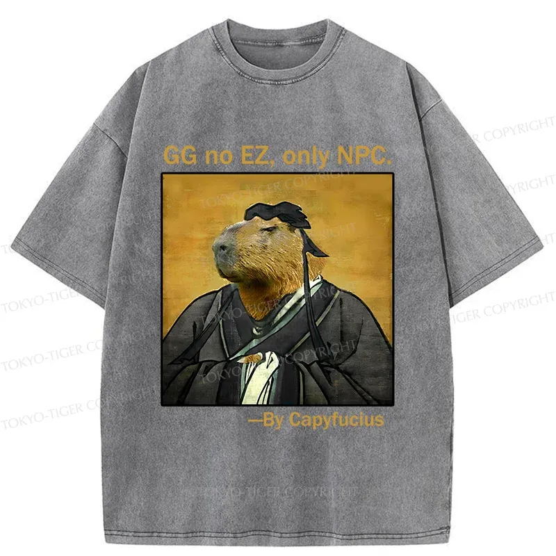 Tokyo-Tiger Confucius Capybara Quote Washed T-Shirt