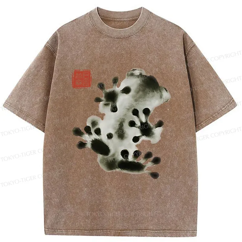 Tokyo-Tiger Ink Painting Frog Washed T-Shirt