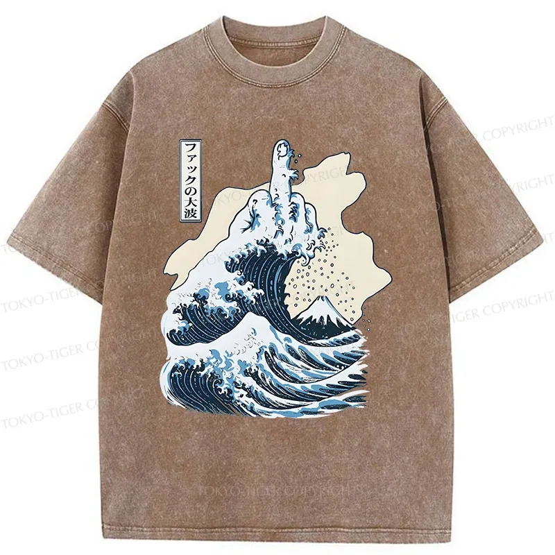 Tokyo-Tiger Angry Waves Washed T-Shirt