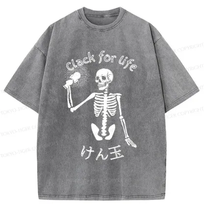 Tokyo-Tiger Skeleton Playing Kendama Washed T-Shirt