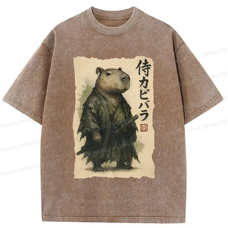 Tokyo-Tiger Capybara Samurai Washed T-Shirt