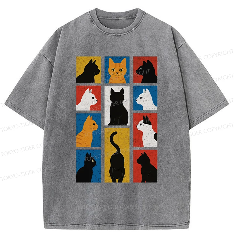 Tokyo-Tiger Cat Silhouette Washed T-Shirt