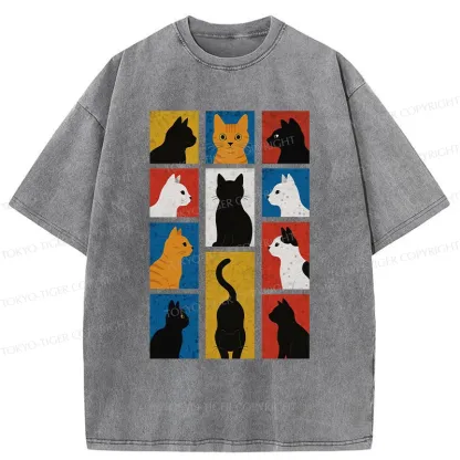 Tokyo-Tiger Cat Silhouette Washed T-Shirt