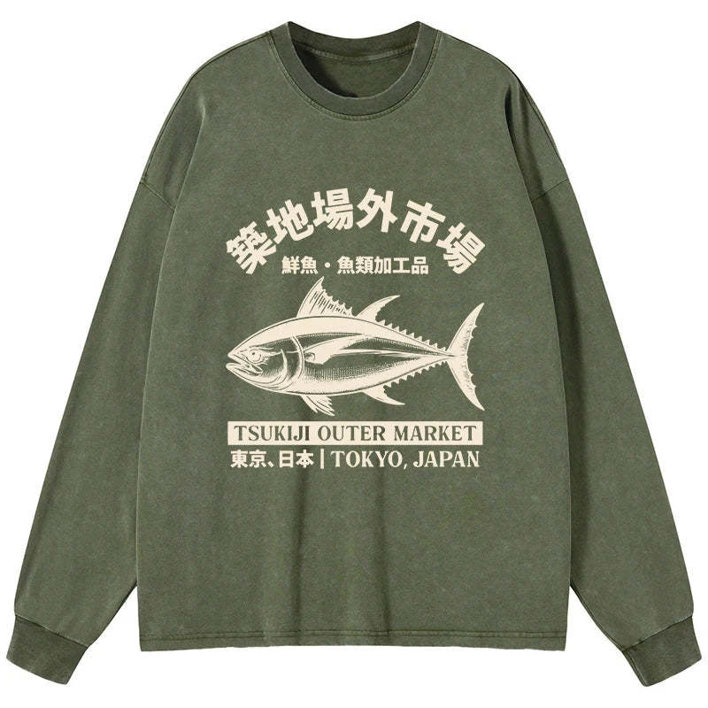 Tokyo-Tiger Sakana Tsukiji Fish Market Washed Long Sleeve T-Shirt