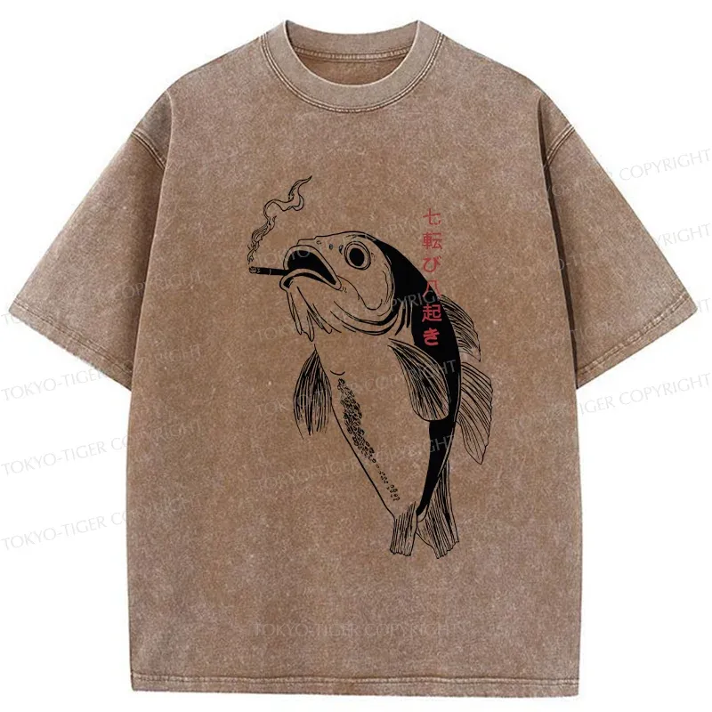 Tokyo-Tiger Smoked Fish Washed T-Shirt