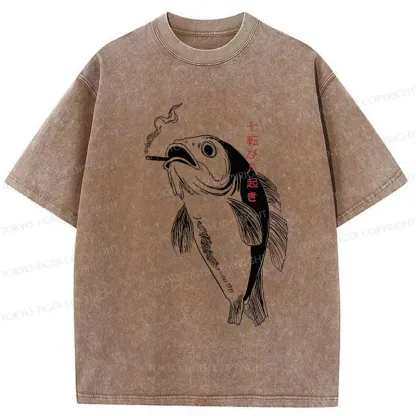 Tokyo-Tiger Smoked Fish Washed T-Shirt