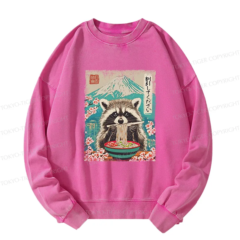 Tokyo-Tiger Please Give Raccoon A Discount Washed Sweatshirt