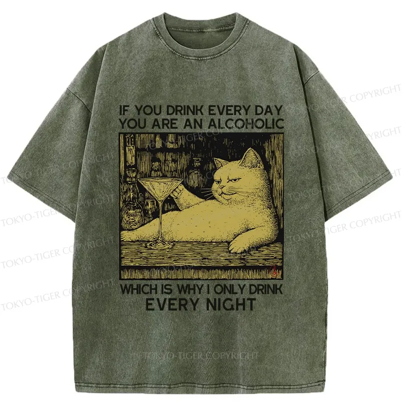 Tokyo-Tiger That's Why I Only Drink At Night Washed T-Shirt