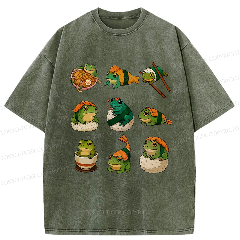 Tokyo-Tiger Japanese Food Frog Series Washed T-Shirt
