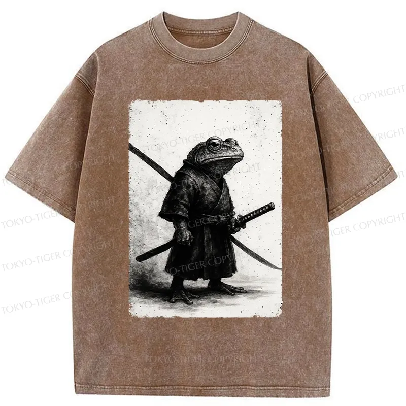 Tokyo-Tiger Retro Frog Samurai Japanese Washed T-Shirt