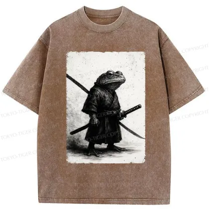 Tokyo-Tiger Retro Frog Samurai Japanese Washed T-Shirt