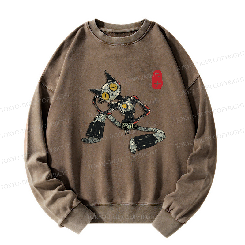 Tokyo-Tiger Contemplative Robot Cat Washed Sweatshirt
