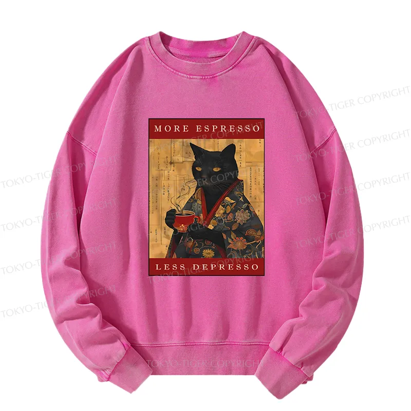 Tokyo-Tiger More Espresso Less Depresso Cat Washed Sweatshirt