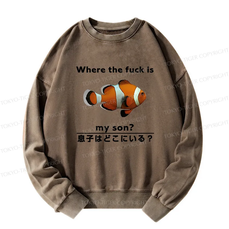 Tokyo-Tiger Fish Looking For Son Washed Sweatshirt