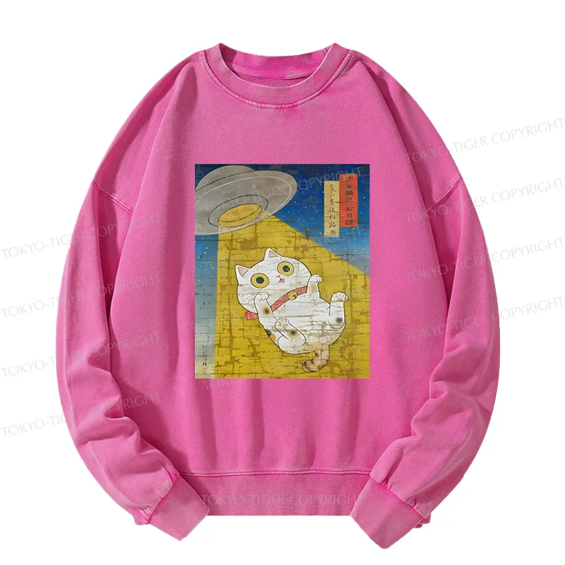 Tokyo-Tiger Funny Meow-FO Kidnapping Cat Washed Sweatshirt