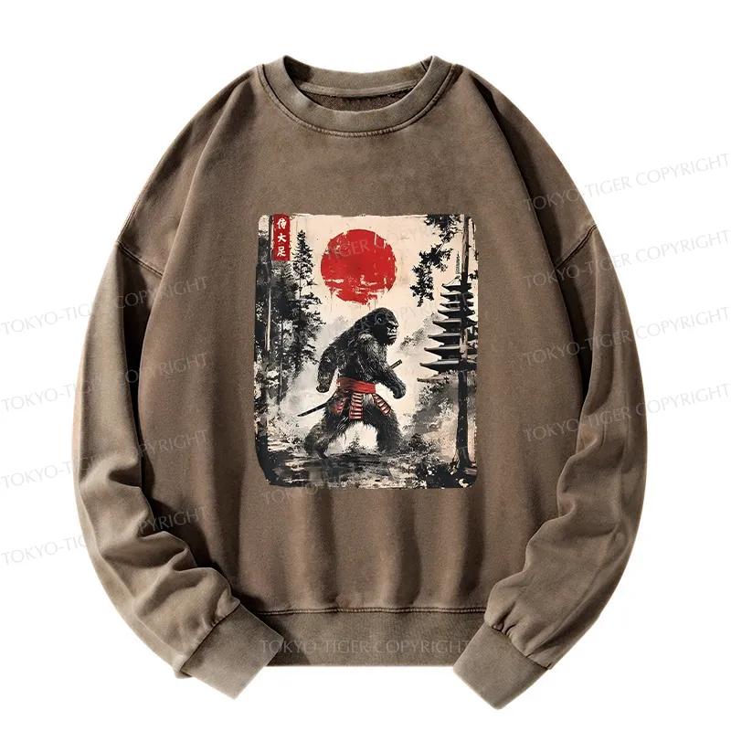 Tokyo-Tiger Japanese Samurai Bigfoot Washed Sweatshirt