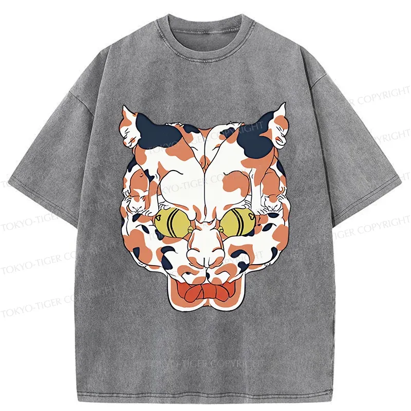 Tokyo-Tiger Complex Retro Cat Washed T-Shirt
