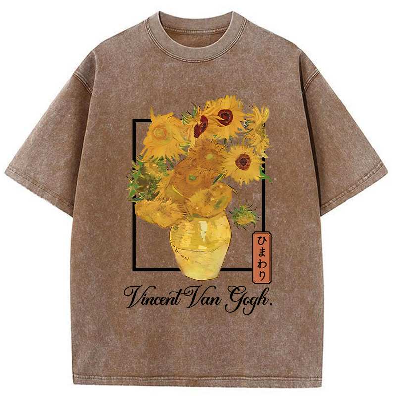 Tokyo-Tiger Sunflowers Van Gogh Washed T-Shirt