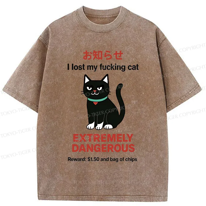 Tokyo-Tiger Look For Dangerous Cat Washed T-Shirt