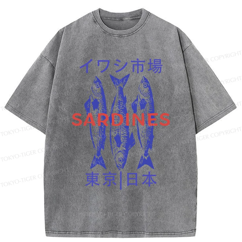 Tokyo-Tiger Japan Sardines Market Washed T-Shirt