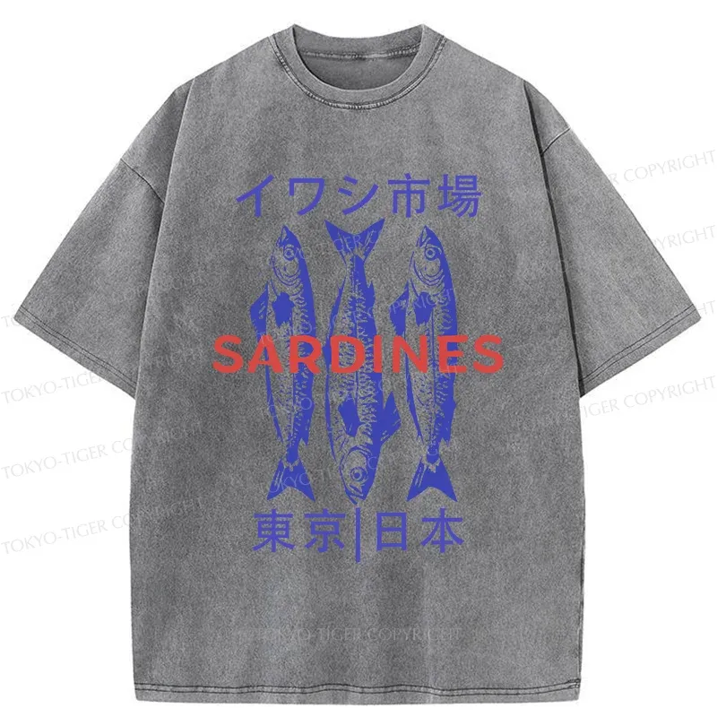 Tokyo-Tiger Japan Sardines Market Washed T-Shirt