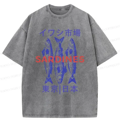 Tokyo-Tiger Japan Sardines Market Washed T-Shirt
