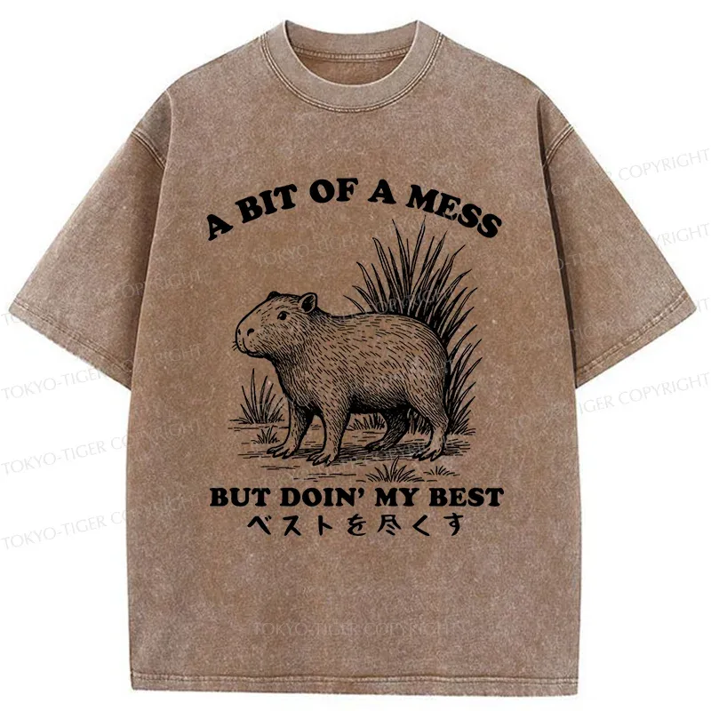Tokyo-Tiger Capybara Doing Its Best Washed T-Shirt