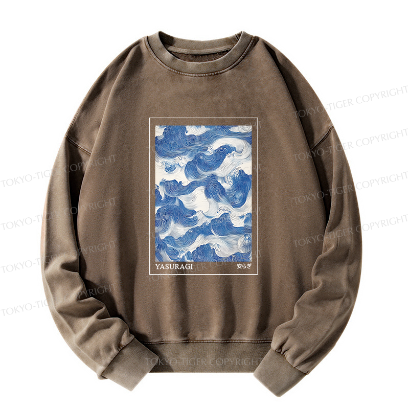 Tokyo-Tiger Japanese Retro Art Wave Washed Sweatshirt