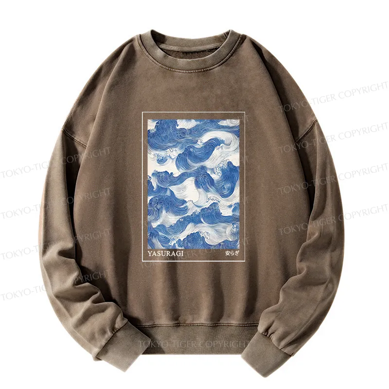 Tokyo-Tiger Japanese Retro Art Wave Washed Sweatshirt