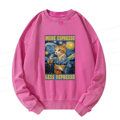 Tokyo-Tiger Funny More Espresso Less Depresso Washed Sweatshirt