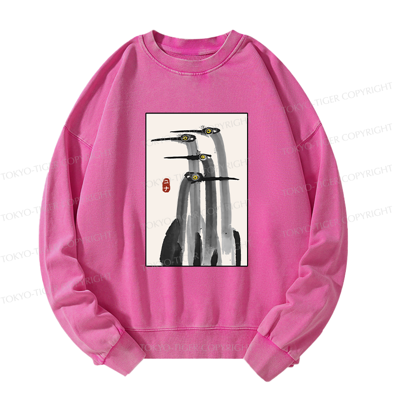 Tokyo-Tiger Japanese Crane Poster Washed Sweatshirt