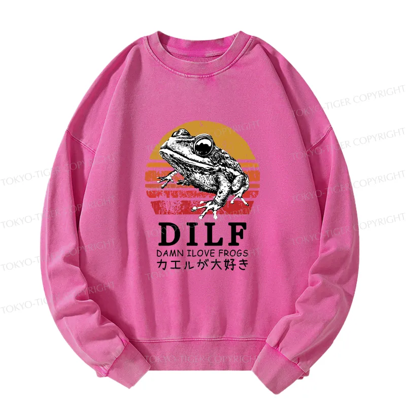 Tokyo-Tiger Funny Frog Lover Washed Sweatshirt