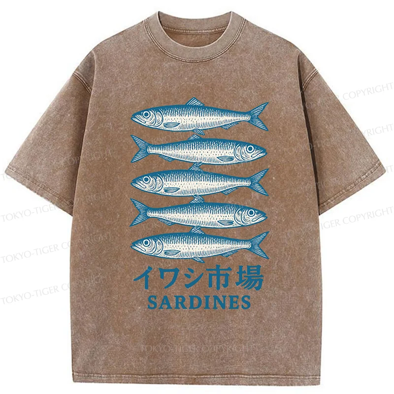 Tokyo-Tiger Japanese Sardines Market Washed T-Shirt