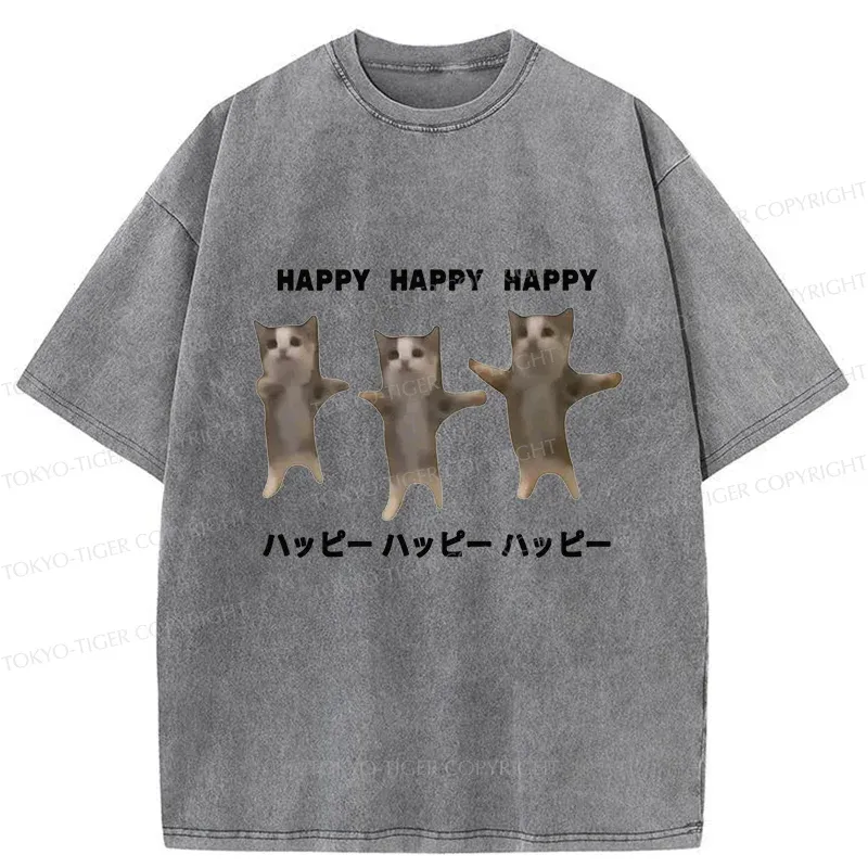 Tokyo-Tiger Dancing Cats Washed T-Shirt
