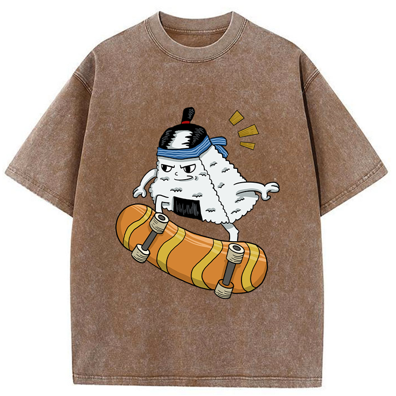 Tokyo-Tiger Skateboard Lover Rice Ball Washed T-Shirt