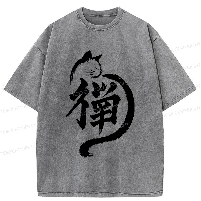 Tokyo-Tiger Zen Cat Washed T-Shirt