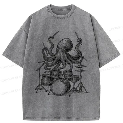 Tokyo-Tiger Octopus Drummer Washed T-Shirt