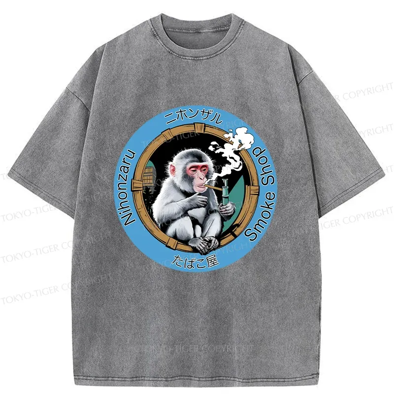 Tokyo-Tiger Funny Japanese Monkey Washed T-Shirt