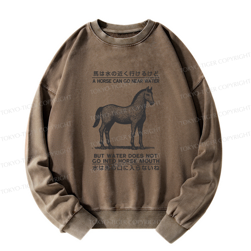 Tokyo-Tiger Funny Horse And Water Saying Washed Sweatshirt