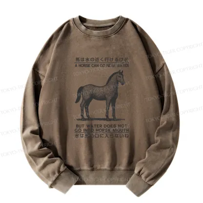 Tokyo-Tiger Funny Horse And Water Saying Washed Sweatshirt
