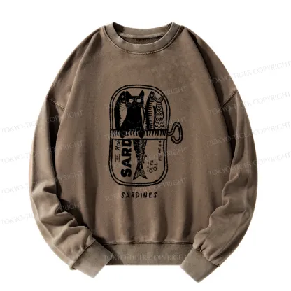 Tokyo-Tiger Cat Hiding In A Sardine Can Washed Sweatshirt