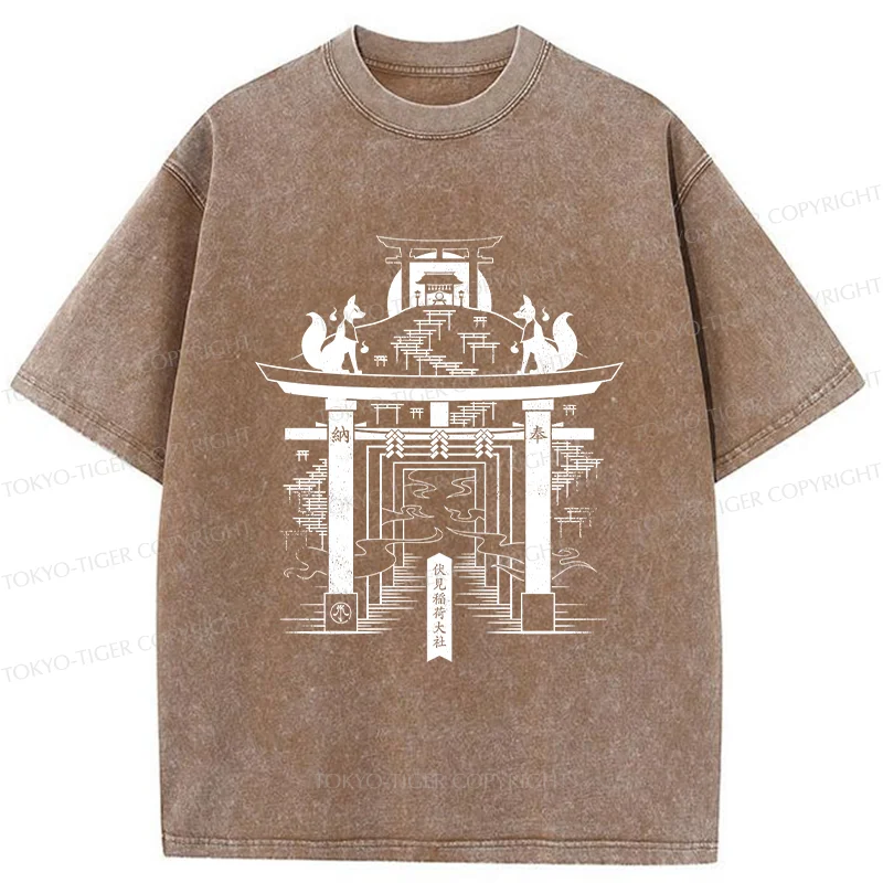 Tokyo-Tiger Fushimi Inari Taisha Shrine Washed T-Shirt