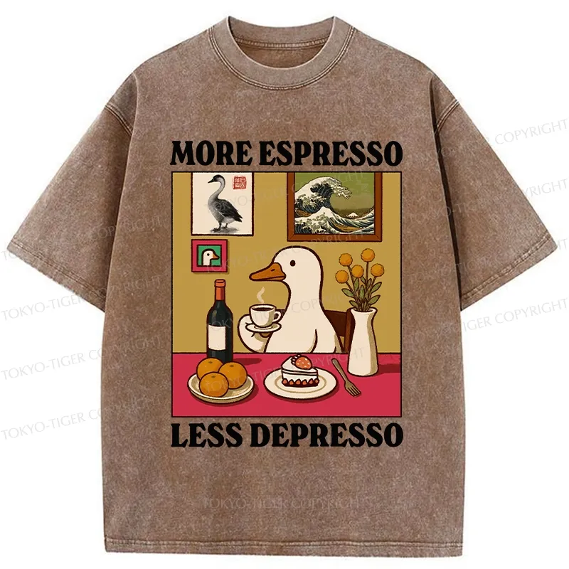 Tokyo-Tiger More Espresso Less Depresso Goose Washed T-Shirt