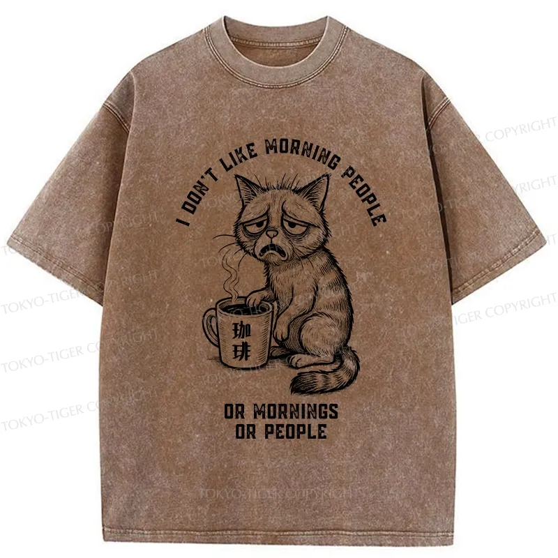 Tokyo-Tiger Cat Who Hates Morning And People Washed T-Shirt