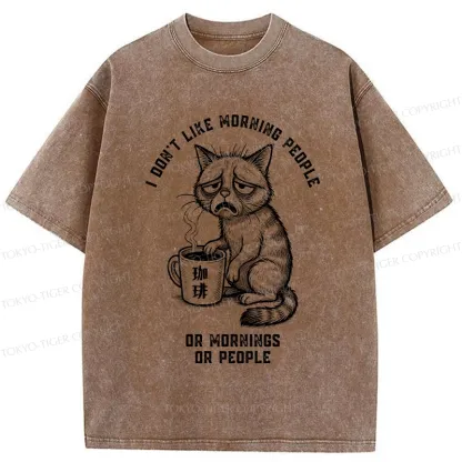 Tokyo-Tiger Cat Who Hates Morning And People Washed T-Shirt
