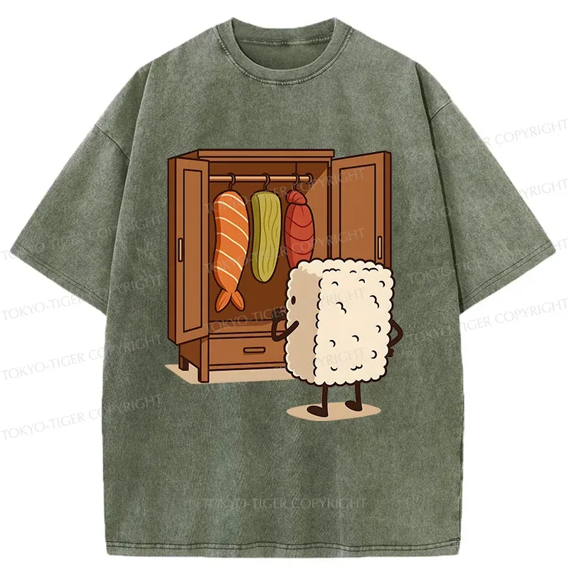 Tokyo-Tiger Sushi Pick Out Clothes Washed T-Shirt