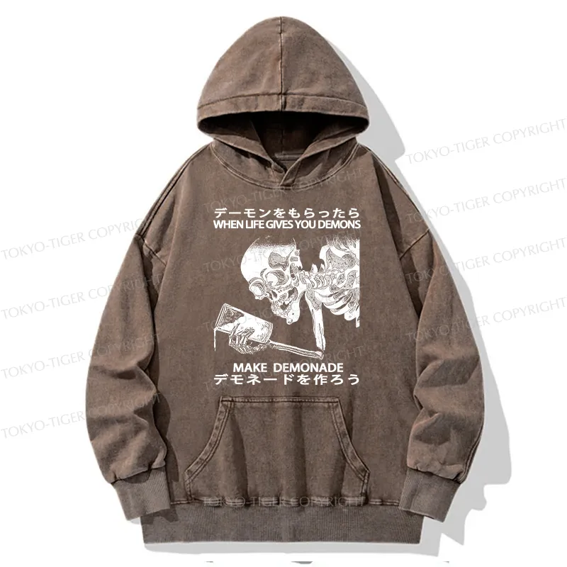 Tokyo-Tiger Make Demonade Funny Washed Hoodie