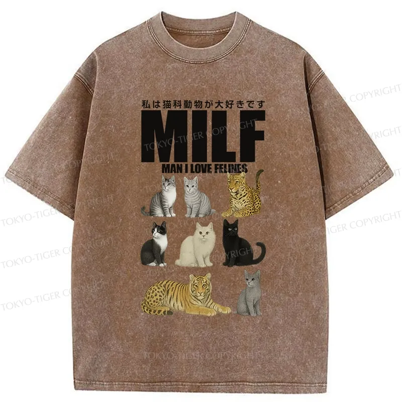 Tokyo-Tiger Funny Man I Love Felines Washed T-Shirt